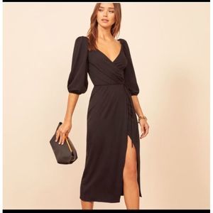 Reformation Calabra Black Wrap Small Slit Dress